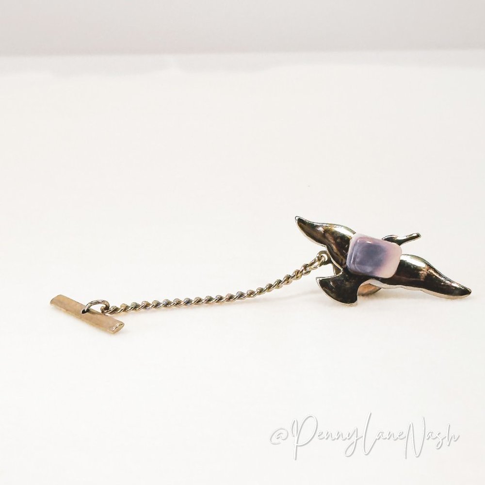 Vintage Bird w/ Blue Stone Tie Tack Chain - Picture 3 of 6